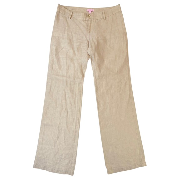 Lilly Pulitzer Pants - Lilly Pulitzer Linen Blend Wide Leg Pants Tan Size 4 Gold Button Detail
